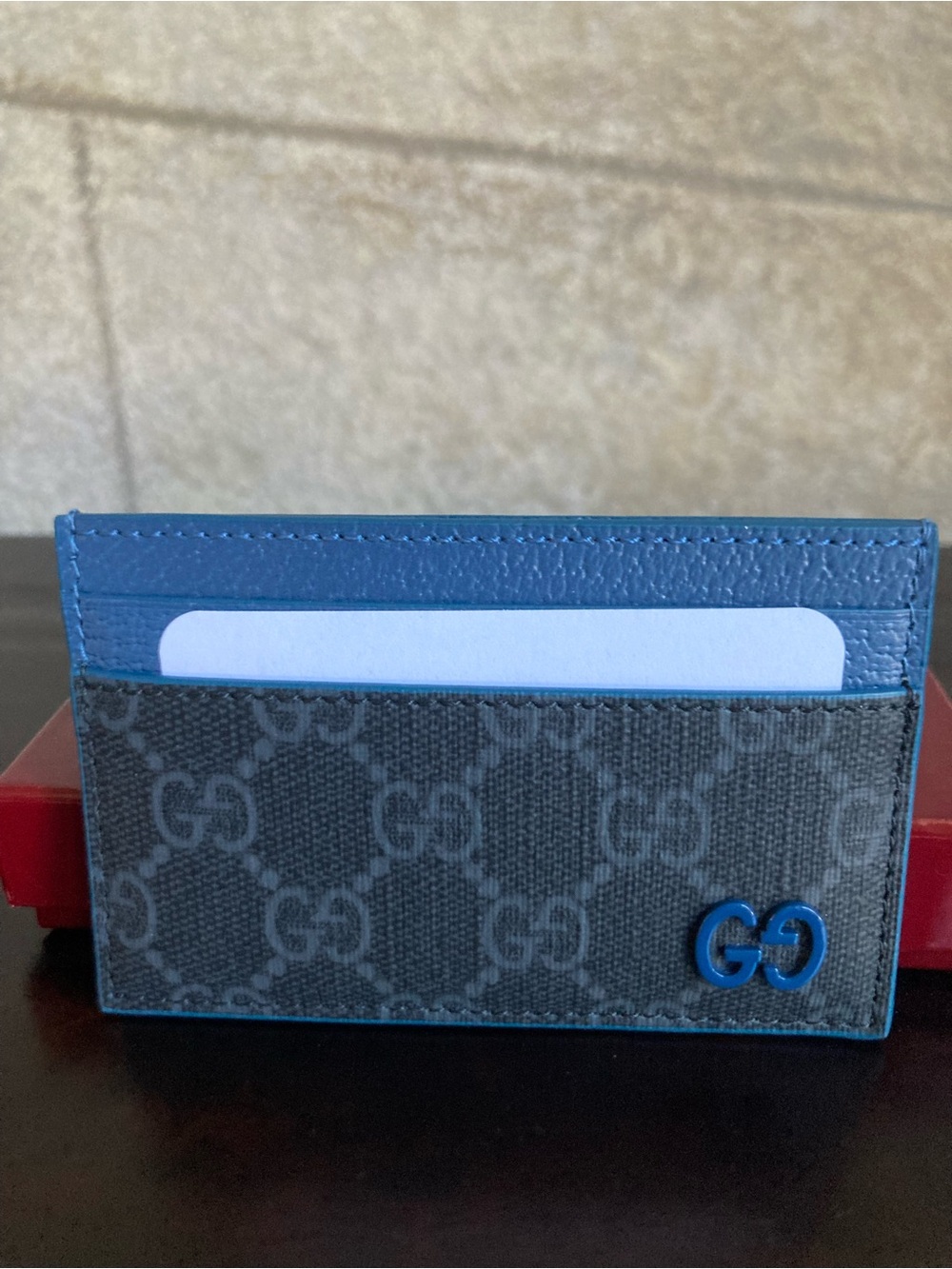 Gucci Blue & Gray GG Canvas Card Slot Holder